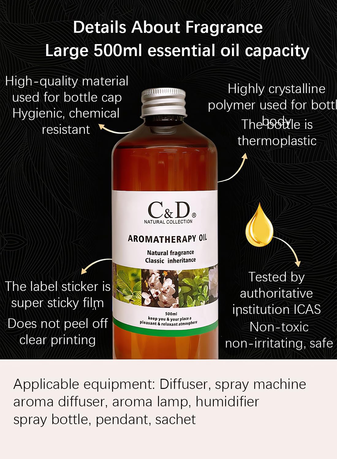 Aromatherapy Oil, Fresh Natural Long Lasting Classic Reed Diffuser Refill for Bedroom Bathroom Office Home Decor, Scented Gift Set, Purify Air, Pressure Relief 500ml