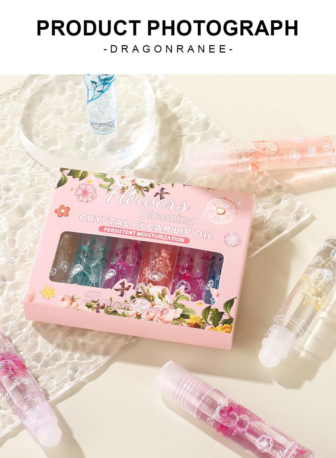 Clear Glossy Lip Oil Set, Hydrating Transparent Lip Glow for Women 6Pcs