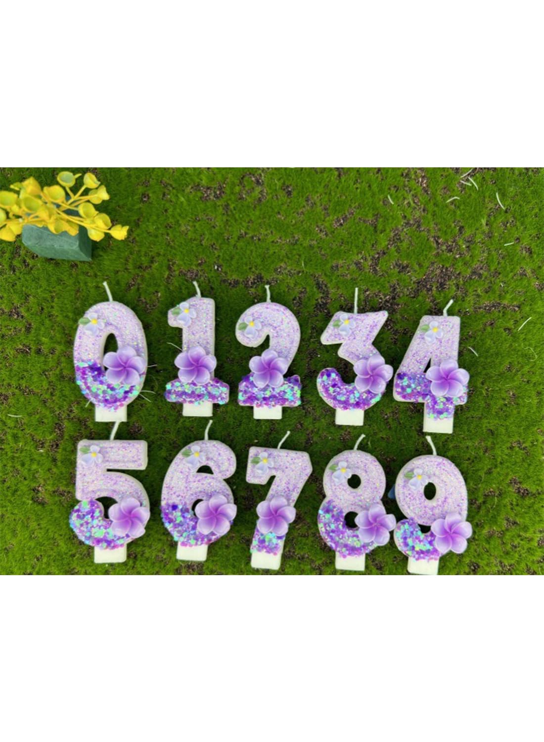 Purple Flower Number Cake Candle