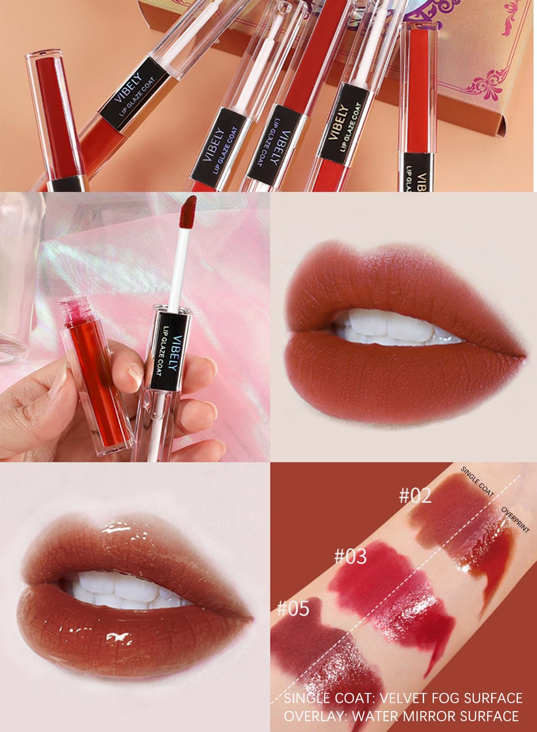 2 in 1 Velvet Matte Lip Gloss with Fixing Raincoat, Long Lasting Waterproof Double Head Lipstick Liquid, No Sticking Lip Makeup for Women