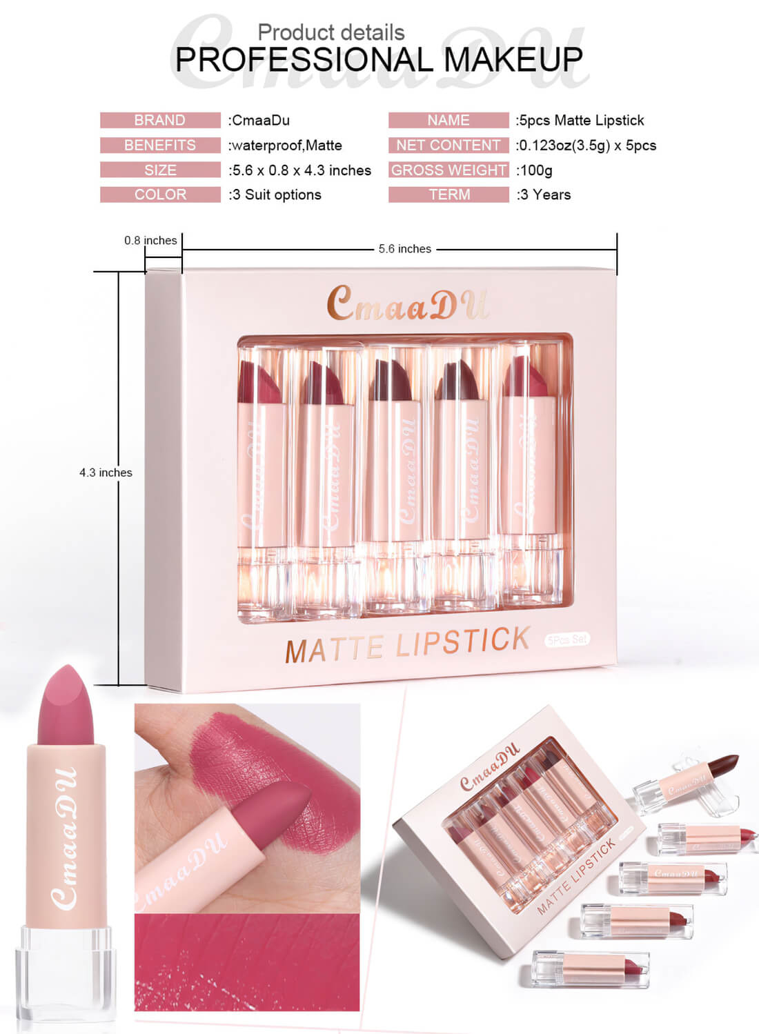 CmaaDu 5 Colors Matte Lipstick Set