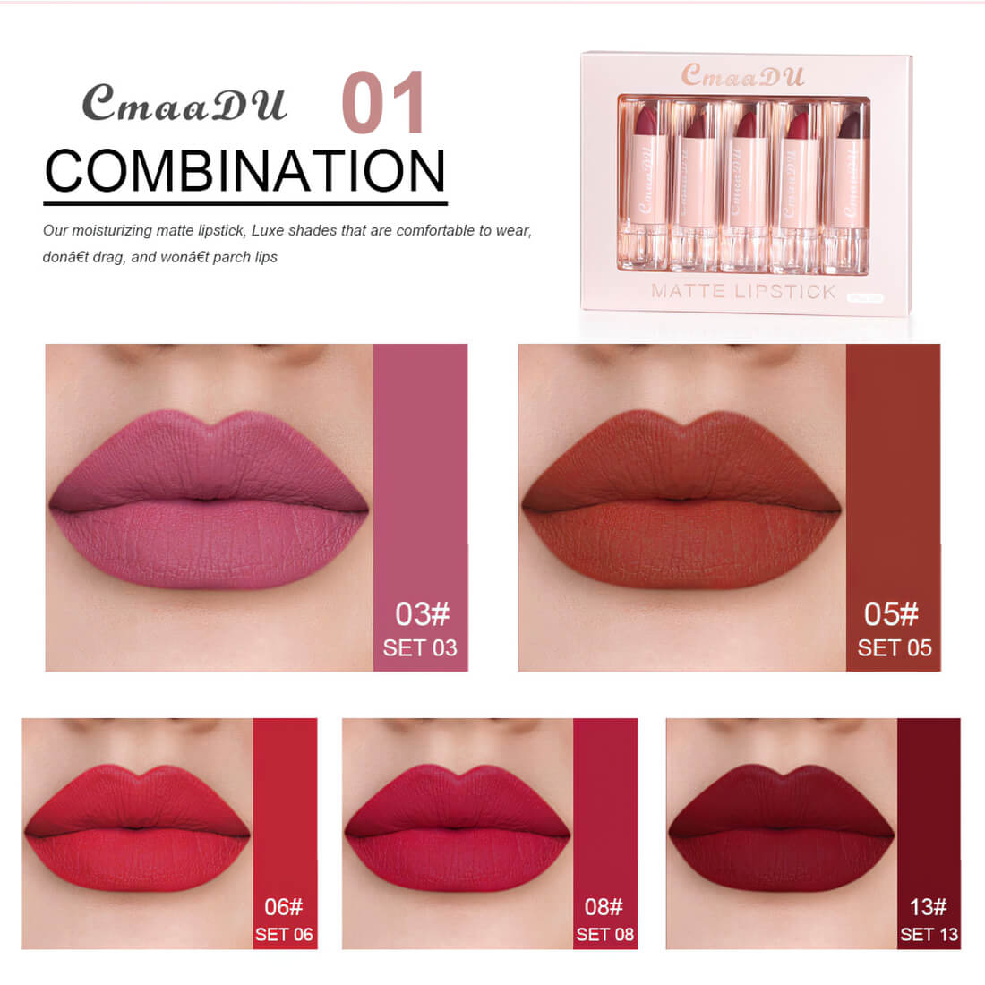 CmaaDu 5 Colors Matte Lipstick Set