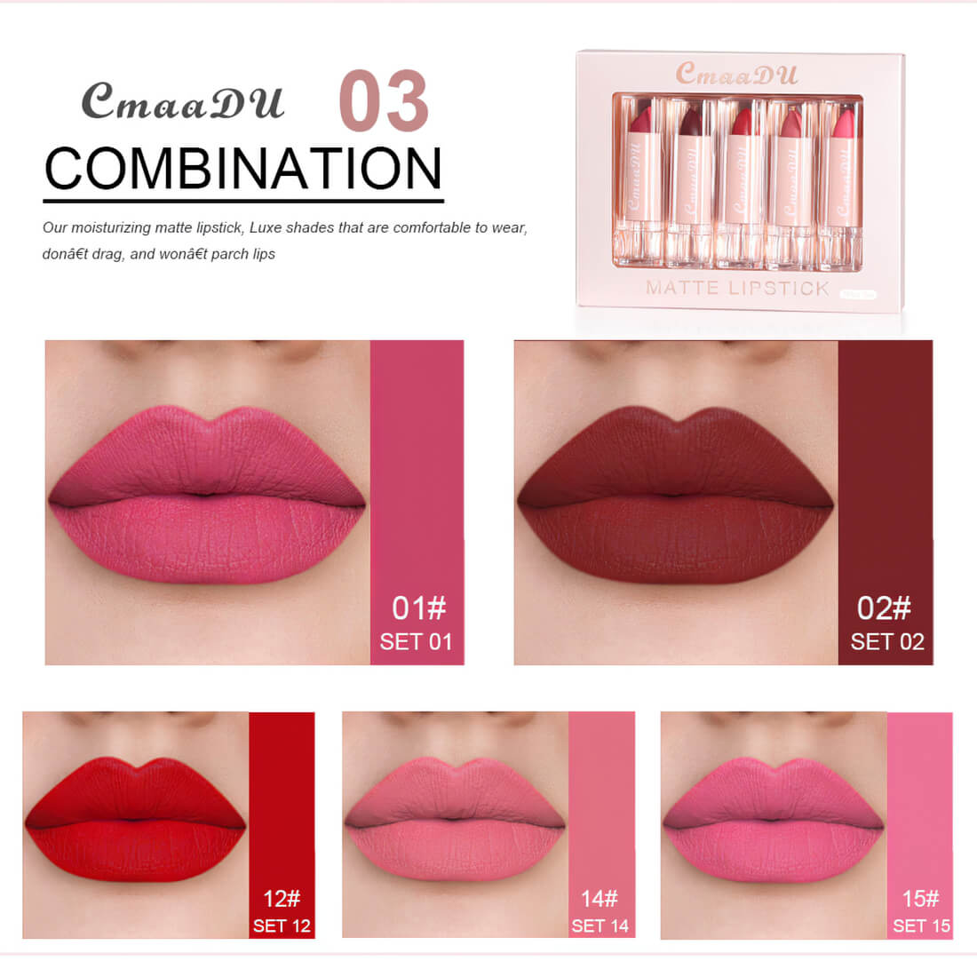 CmaaDu 5 Colors Matte Lipstick Set