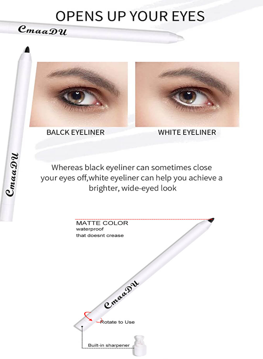 CmaaDu 2Pcs Eyeliner Pencils Black/White