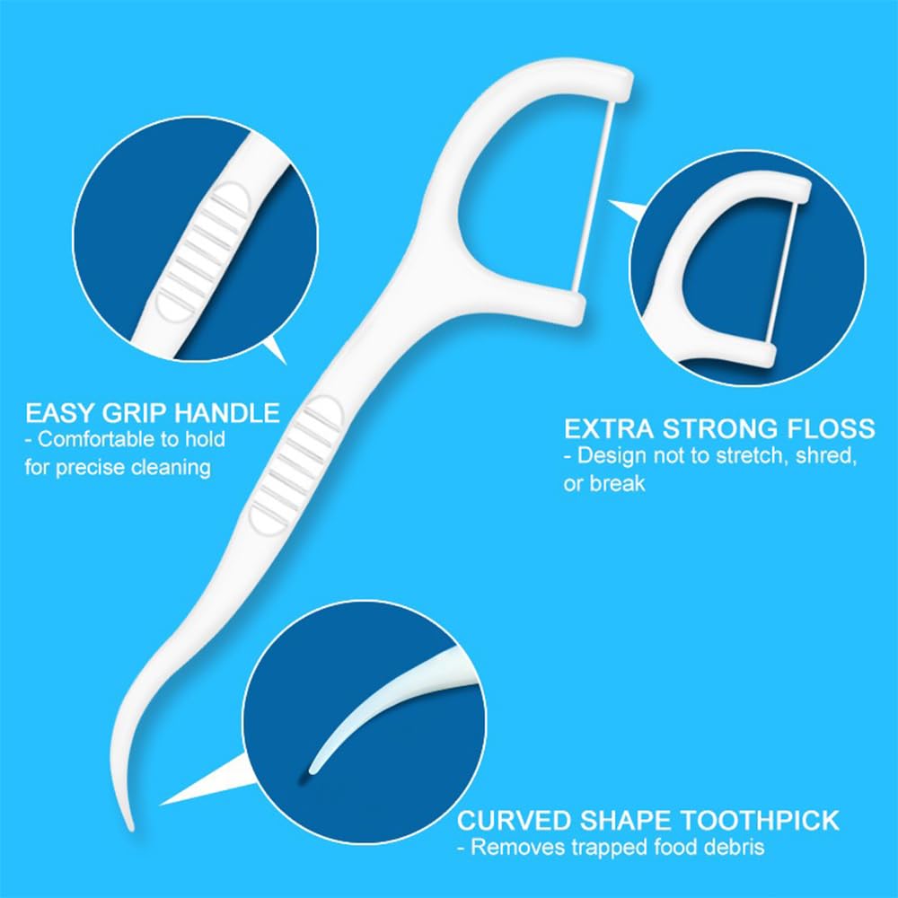 Disposable Dental Floss Picks, Portable Toothpicks Flossers - 100 Pcs/Box, White