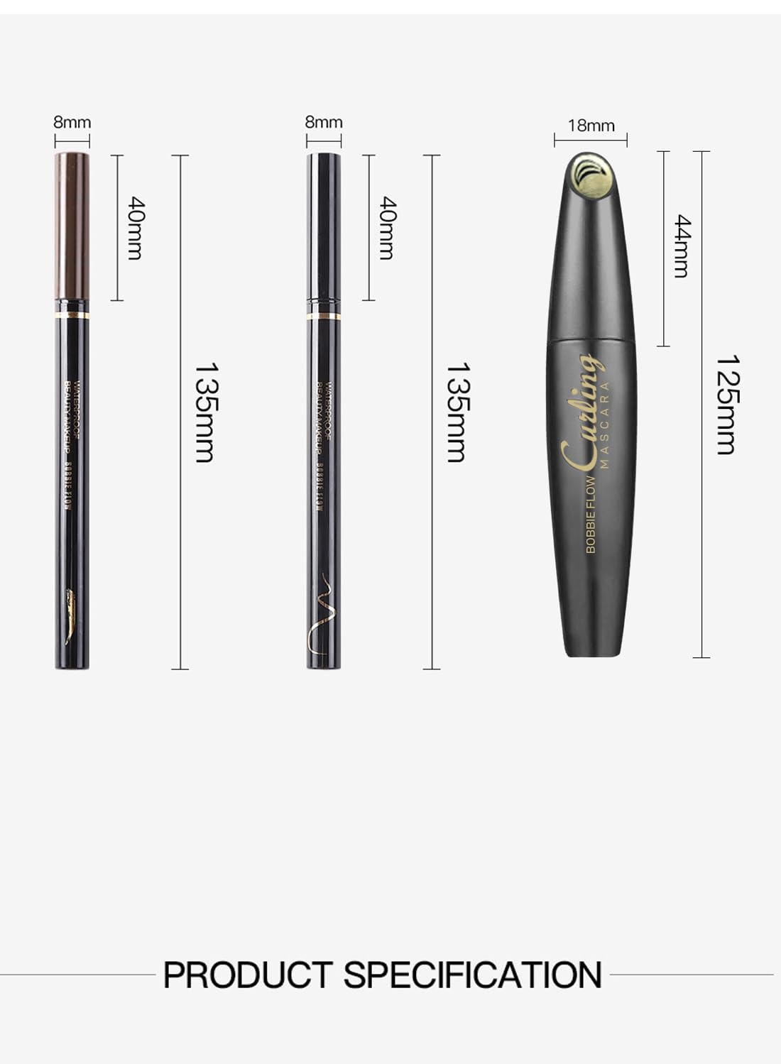 3 in 1 Four Tip Eyebrow & Liquid Eyeliner & Mascara Kit, Natural Waterproof Long Lasting Eye Makeup Set, Non Clumping, Lengthening, Curling, Quick Drying Makeup Salon Set for Women