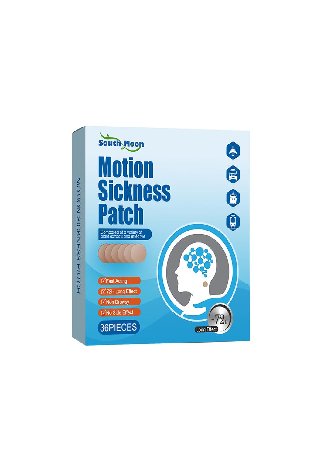Motion Sickness Patch, Fast Acting Sea Sickness Patches Behind Ear - 36 Pcs