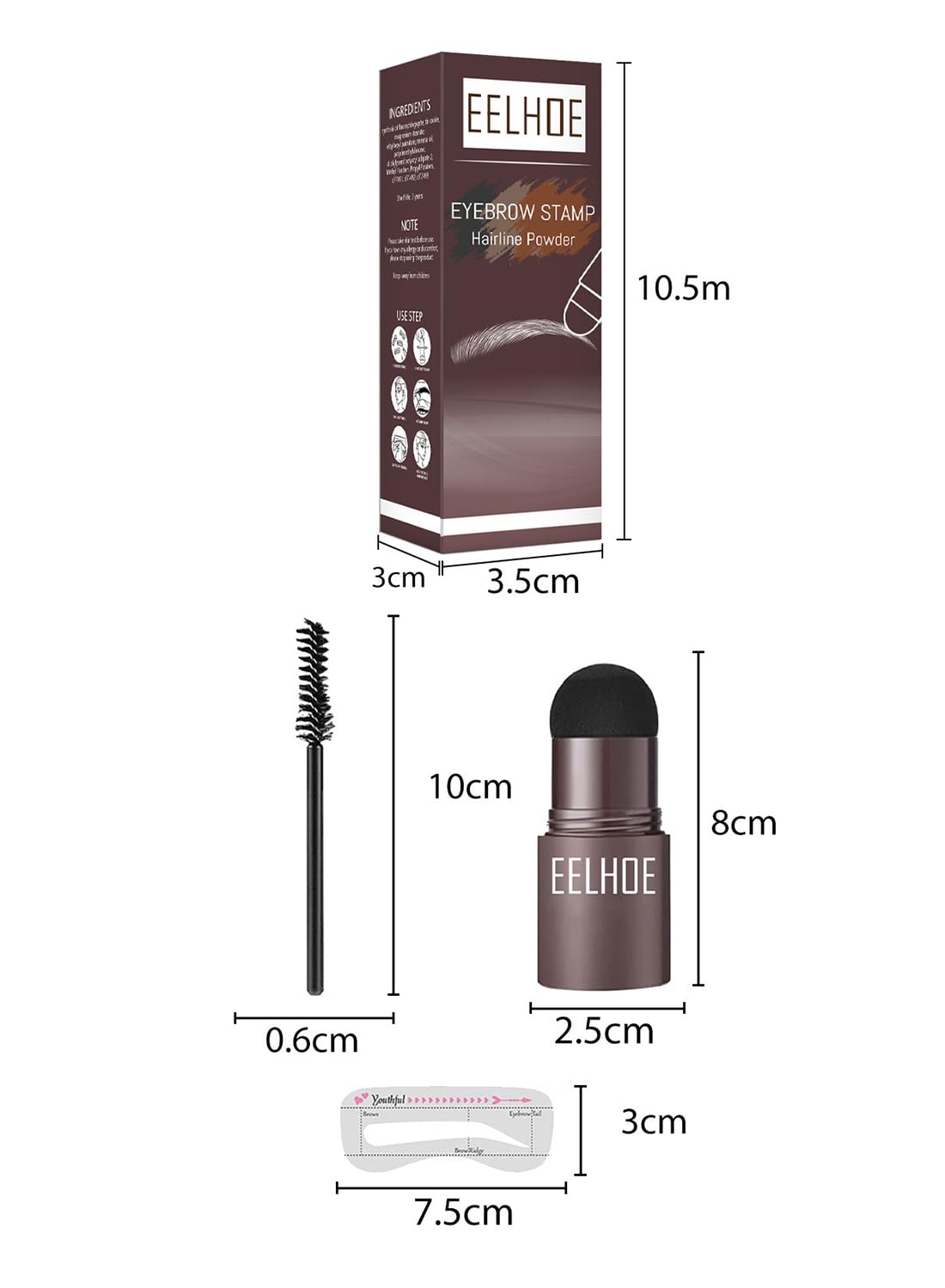 Eyebrow Stamp Stencil and Brush Kit, Eyebrow Makeup for Women - Dark Grey
