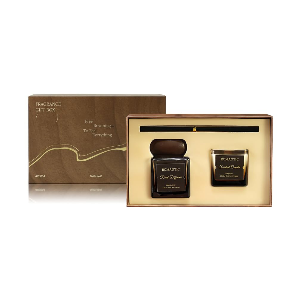 Reed Diffuser and Candle Set, Coffee Flavor Candles and Reed Diffusers Aromatherapy Set for Home Office Décor