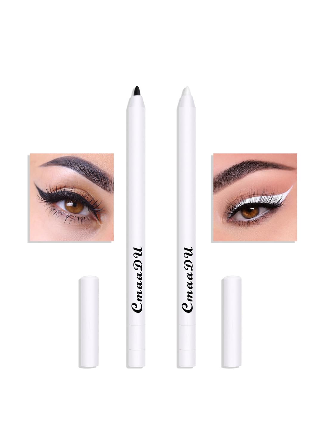 2Pcs Black & White Eyeliner Pencil, Multi-Use Waterproof Smudge Proof Mechanical Eyeliner Pencil, Smooth Eye Brightener with Ultra-Fine Tip, Long Lasting Silkworm Eye Liner Cream, Gift Set for Women