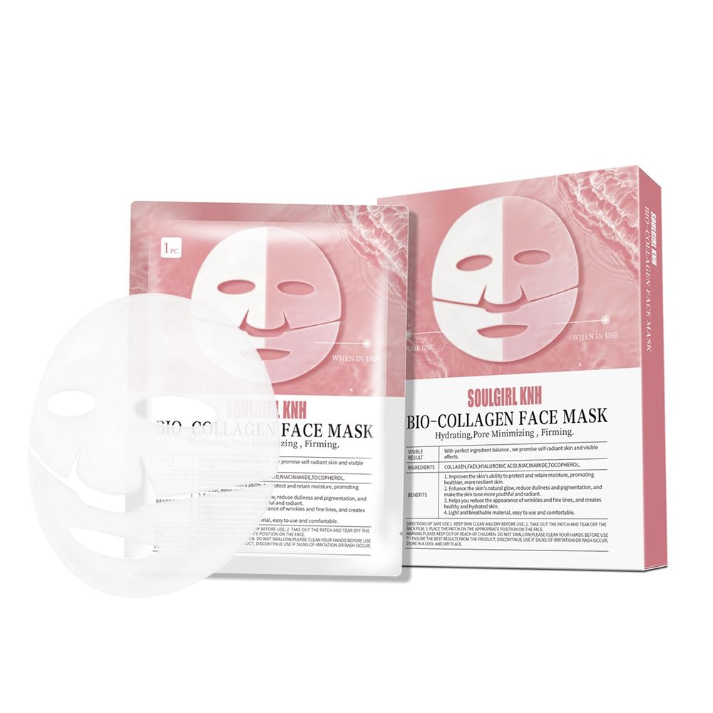 Face Mask with Bio-Collagen, Facial Care, Hydrating Overnight Mask - 10 Pcs