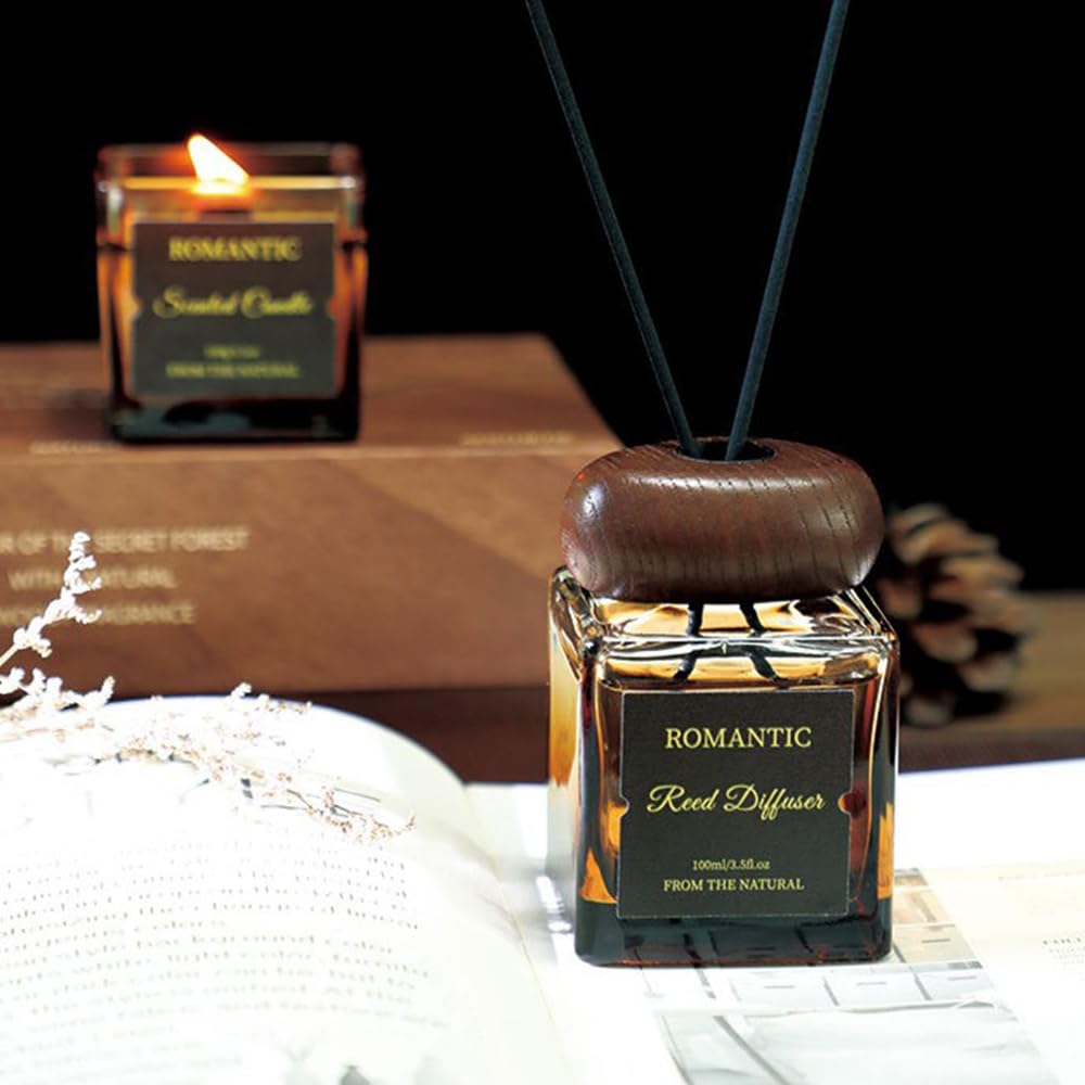 Reed Diffuser and Candle Set, Coffee Flavor Candles and Reed Diffusers Aromatherapy Set for Home Office Décor