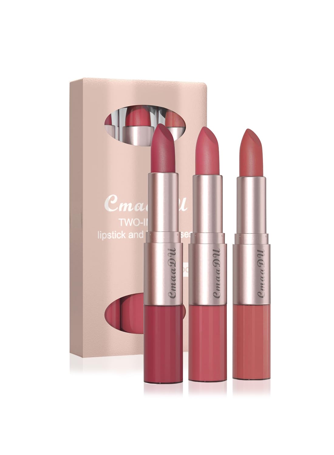 3 Pcs 2 in 1 Lipstick and Lip Gloss Set, Matte Velvet Double Headed High Pigmented Lipstick Gift Set, Waterproof Long Lasting Lip Makeup Gift Set for Women