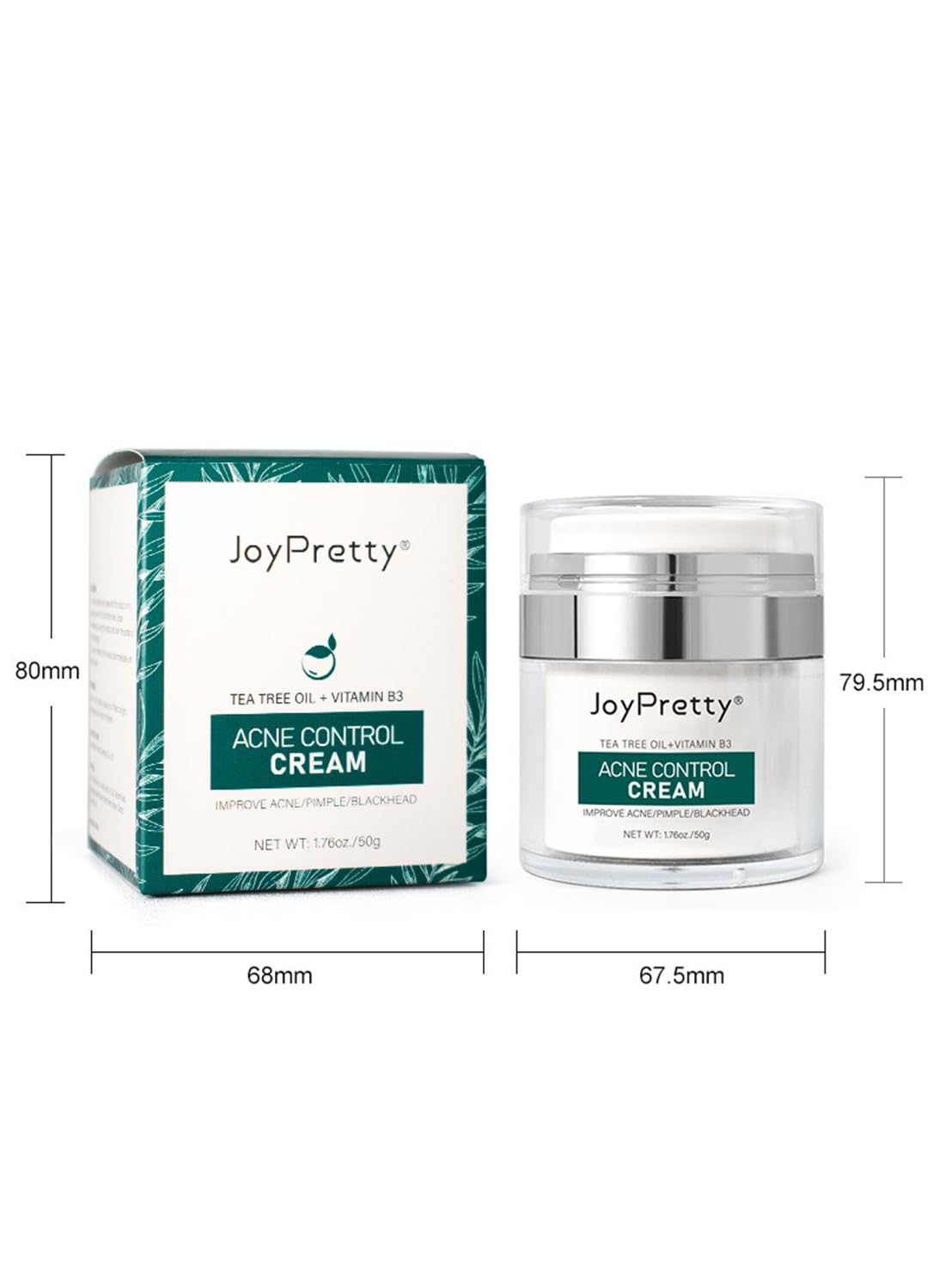 Acne Treatment Face Cream with Tea Tree Oil & Vitamin B3, Inflammation Soothing Acne Moisturizer, Acne Remover for Stubborn Pimple Blackhead Whitehead Blemish, Shrink Enlarged Pores 50g