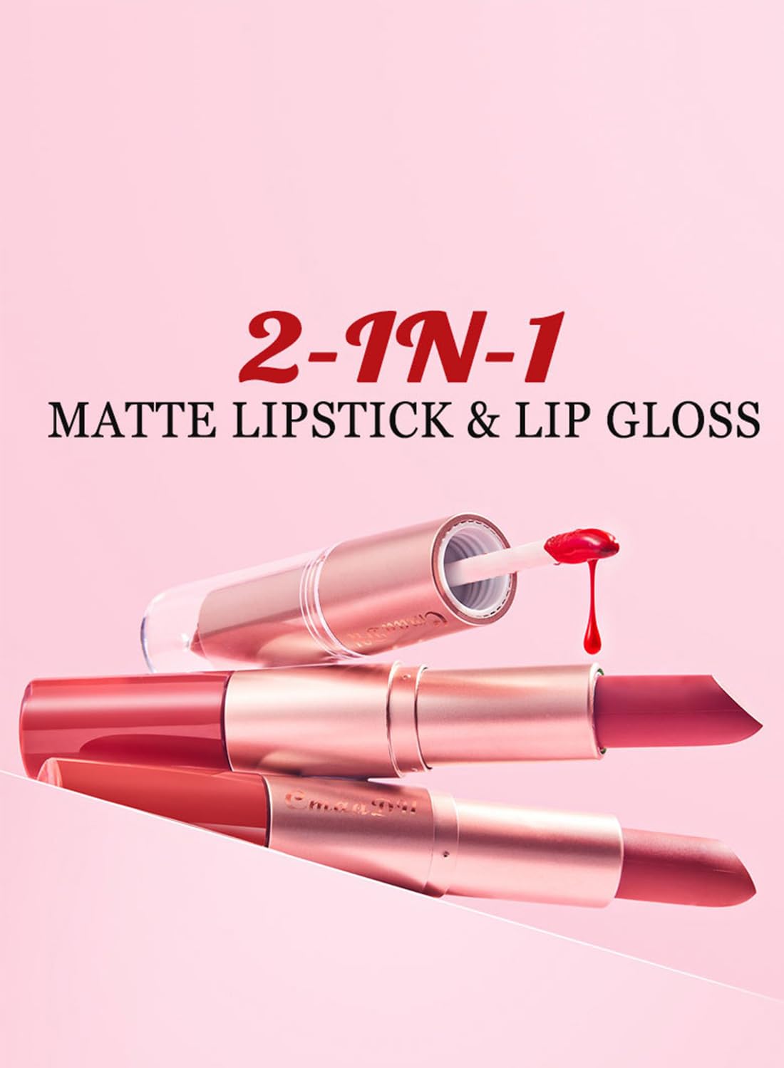 2 in 1 Lipstick & Lip Gloss, Matte Velvet Double Headed Lip Gloss, Waterproof Non-Stick Cup Long Lasting High Pigment Lip Makeup for Women 1 Pcs