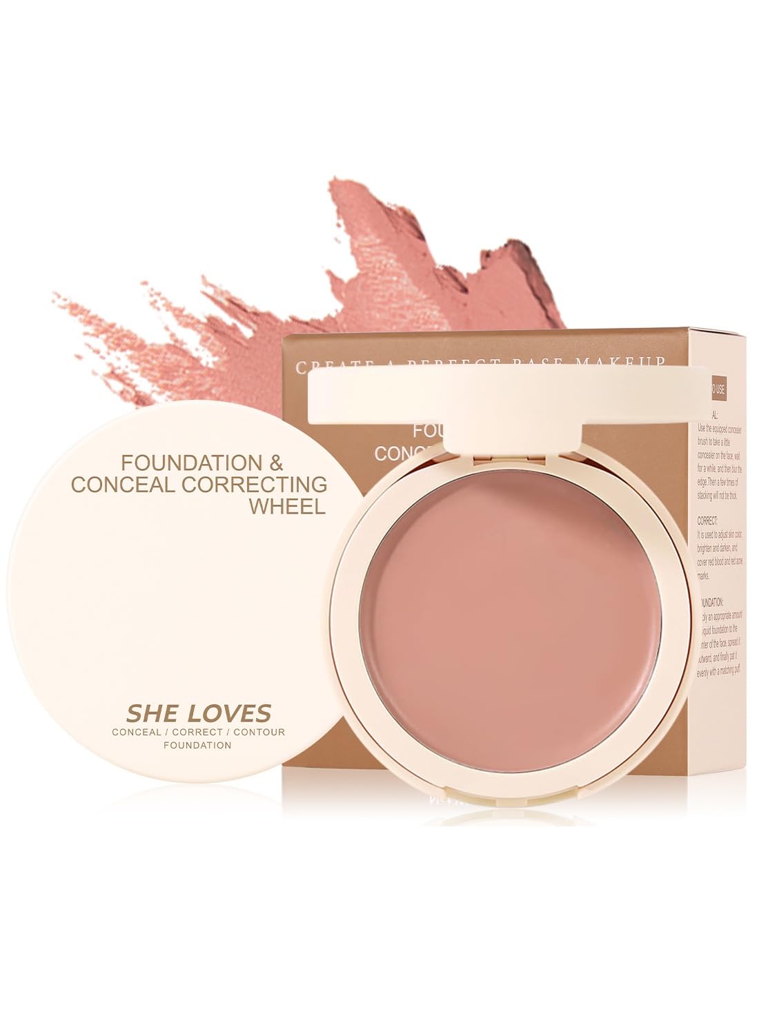 Foundation and Conceal Correcting Wheel, All in One Correcting Concealer Palette to Invisible Pore Conceal Dark Circles Blemish-Honey Wheat Brown