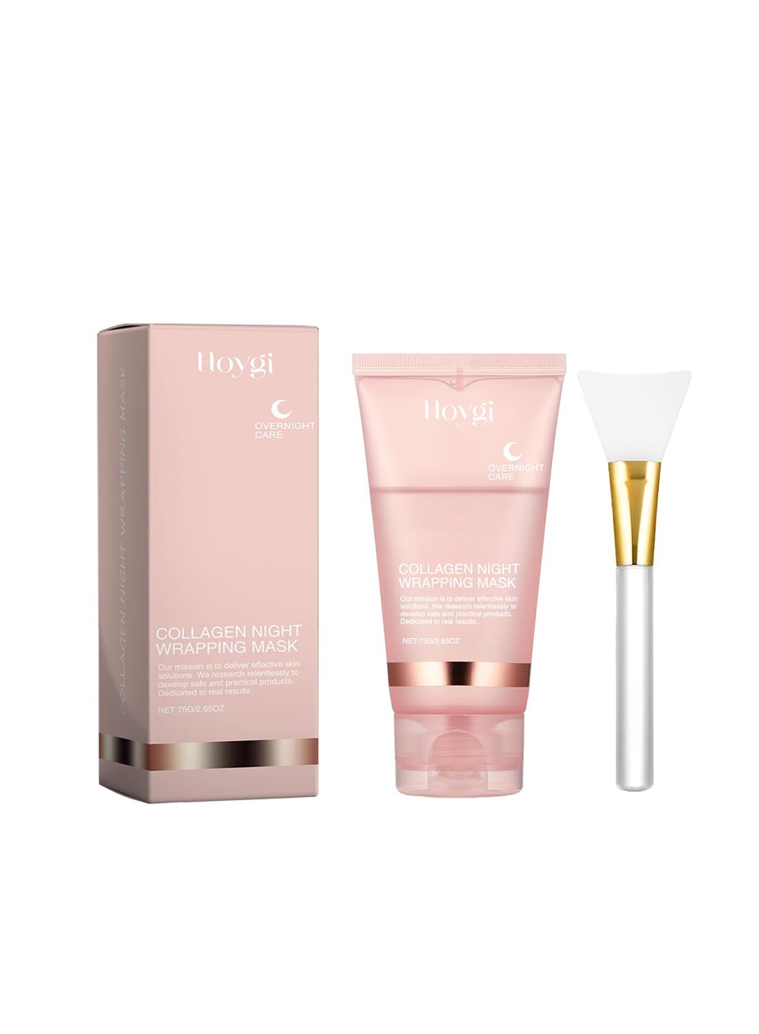Collagen Night Wrapping Mask, Overnight Peel Off Facial Mask & Brush for Women