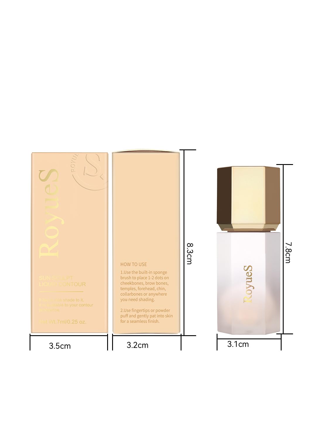 Royues Liquid Contour, Highly Pigmented Long Lasting Cream Contour Stick, Lightweight Face Bronzer Makeup, Delicate Face Contouring Highlighter Sticks 7ml