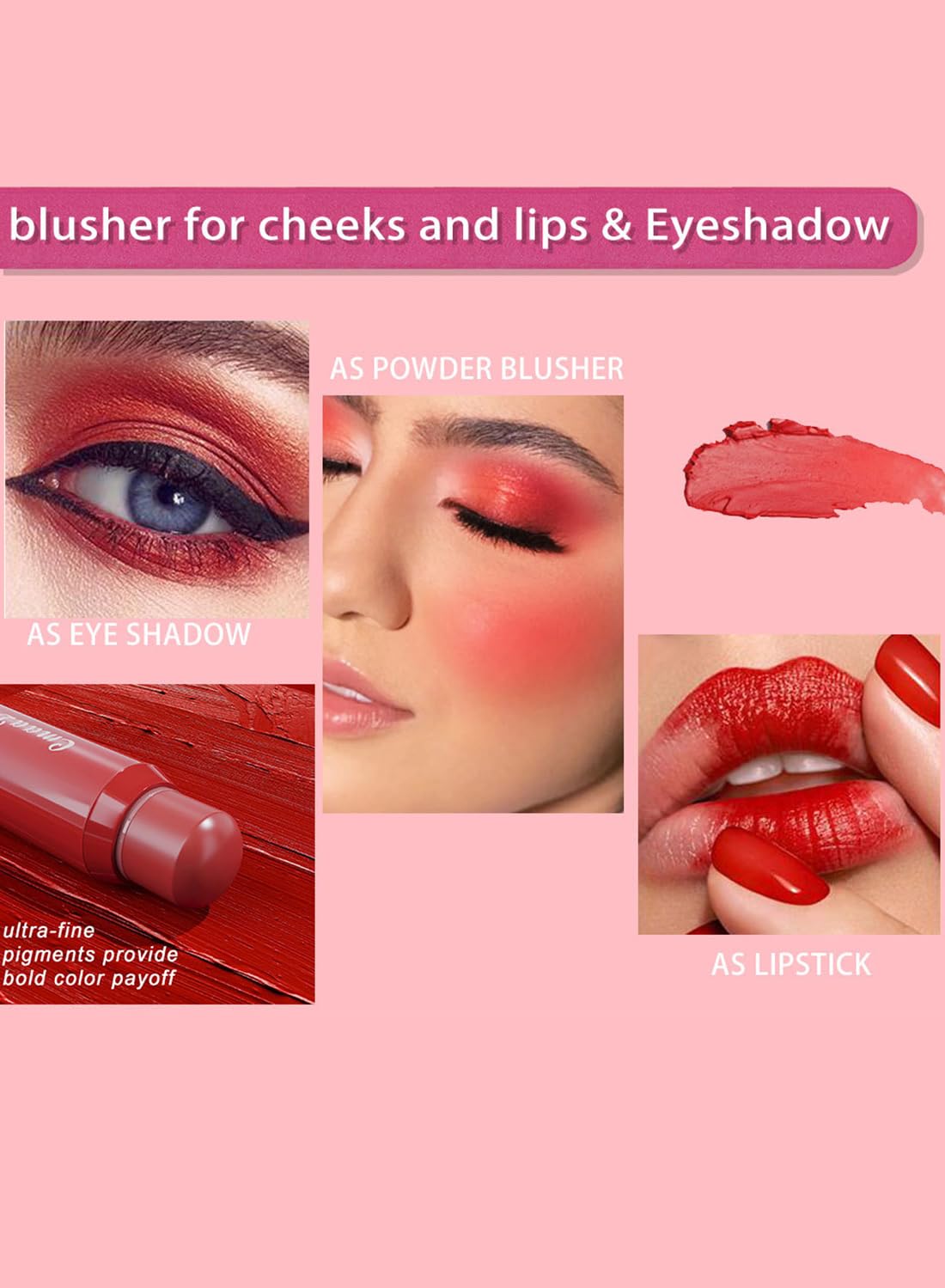 2 in 1 Lipstick and Blush, High Pigment Longwear Natural Blush Stick, Waterproof Velvet Texture Lip Gloss Stick for Cheeks Eyes Lips, Matte Finish, for All Skin Tones