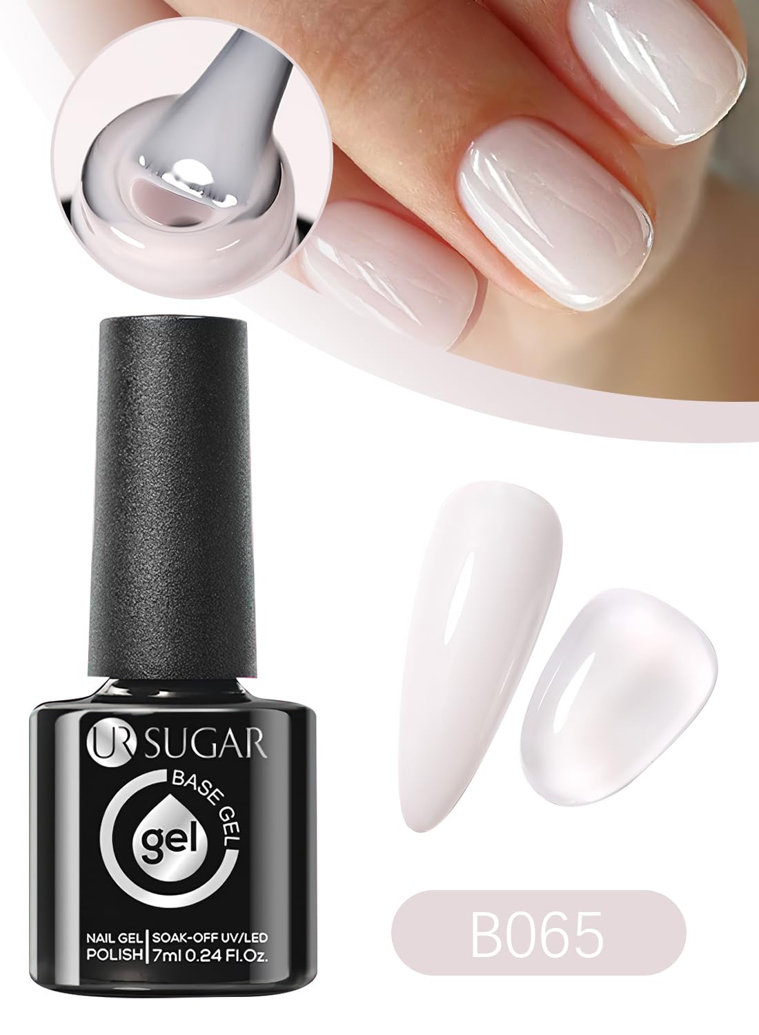 Rubber Base Gel Nail Polish, Soak Off UV LED Shiny Glossy Glitter Nail Gel Polish, Quick Extend Builder Base Nail Gel, Base Coat For Nail Strengthening 7ML
