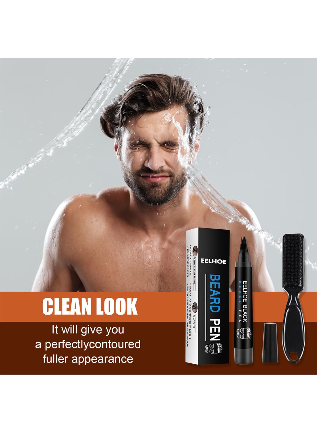 Beard Pen Kit with Brush, Beard Filler Pencil to Create Natural Black for Man