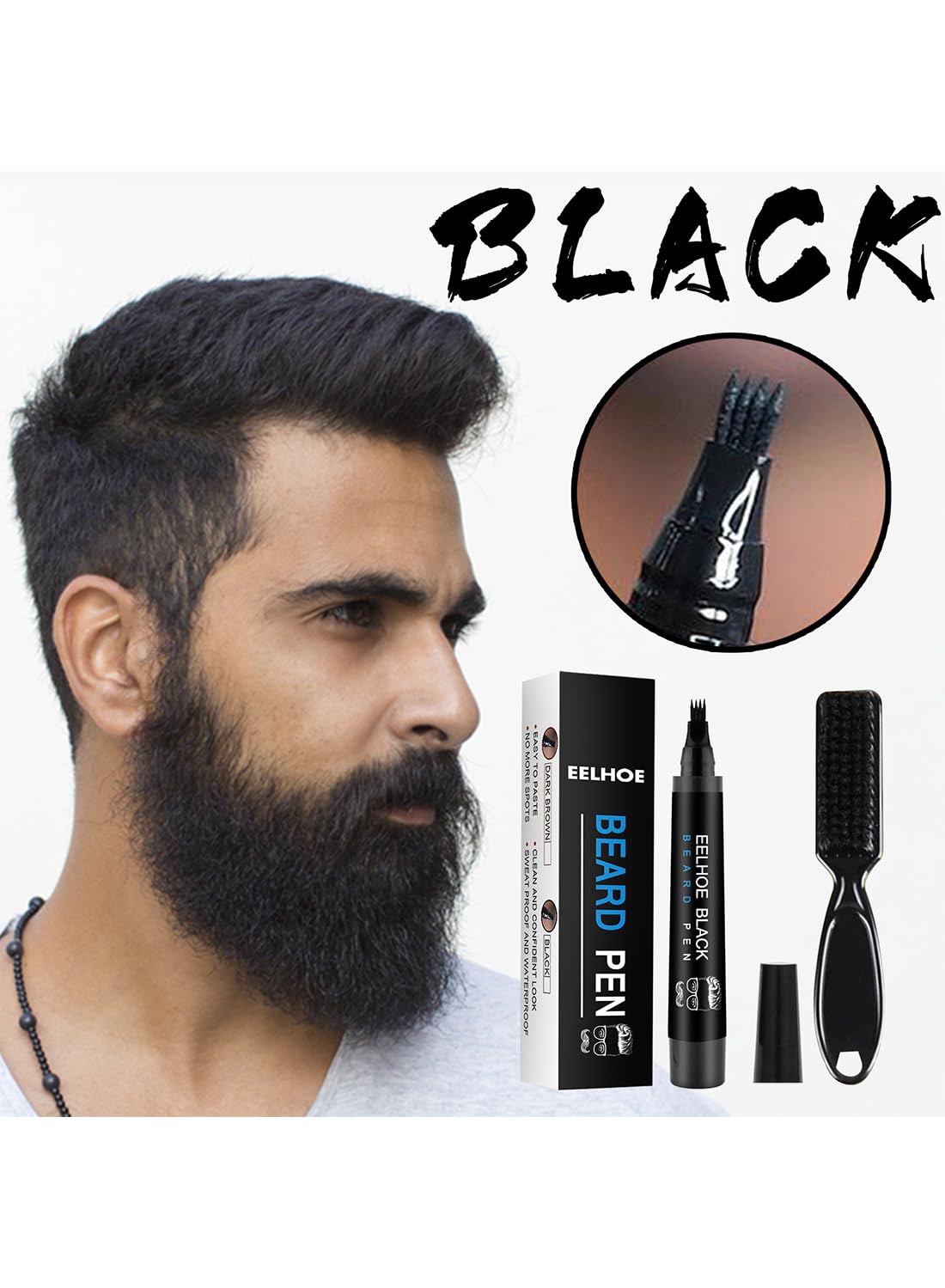 Beard Pen Kit with Brush, Beard Filler Pencil to Create Natural Black for Man