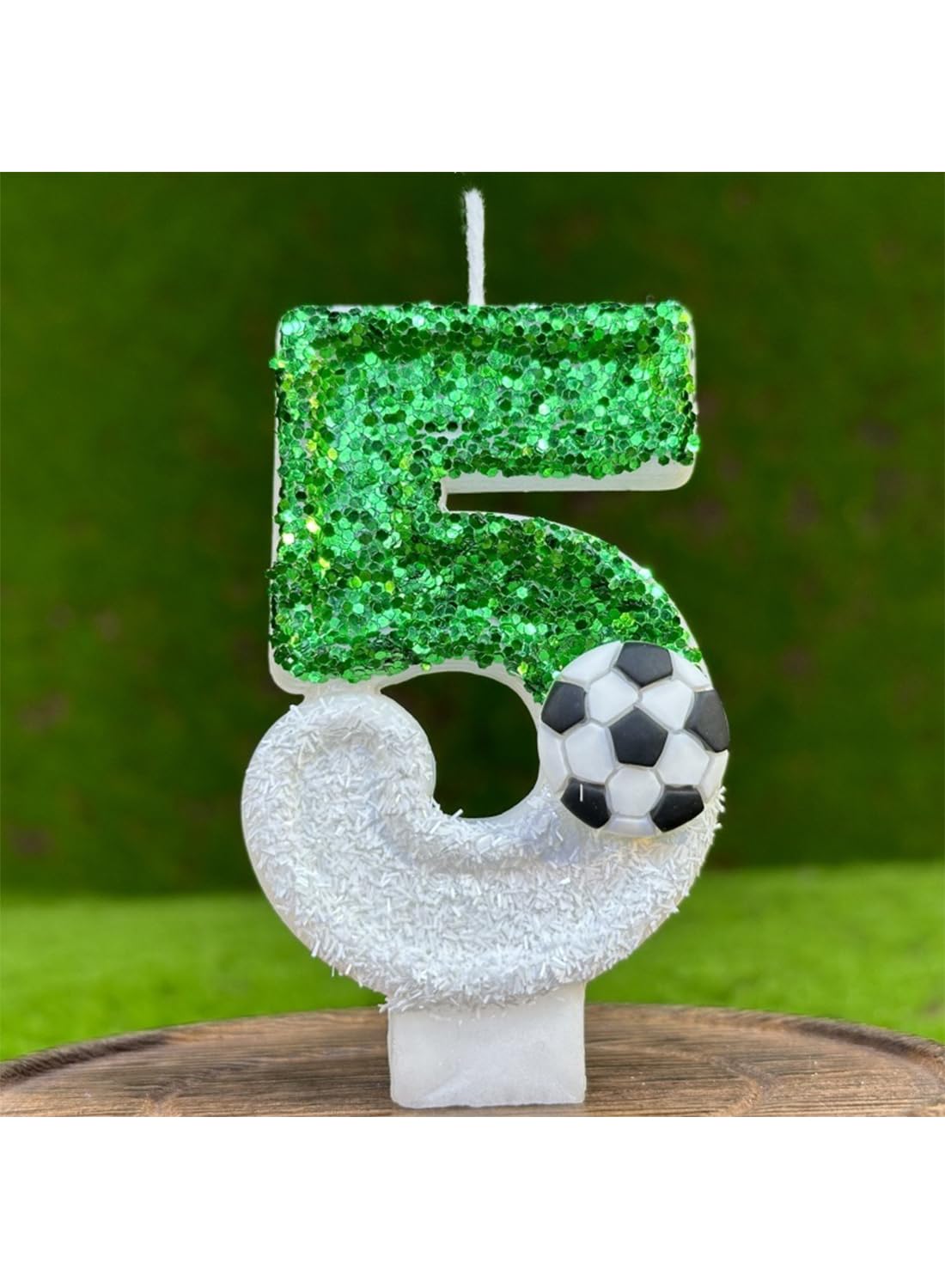 White Green Number Football Cake Candle