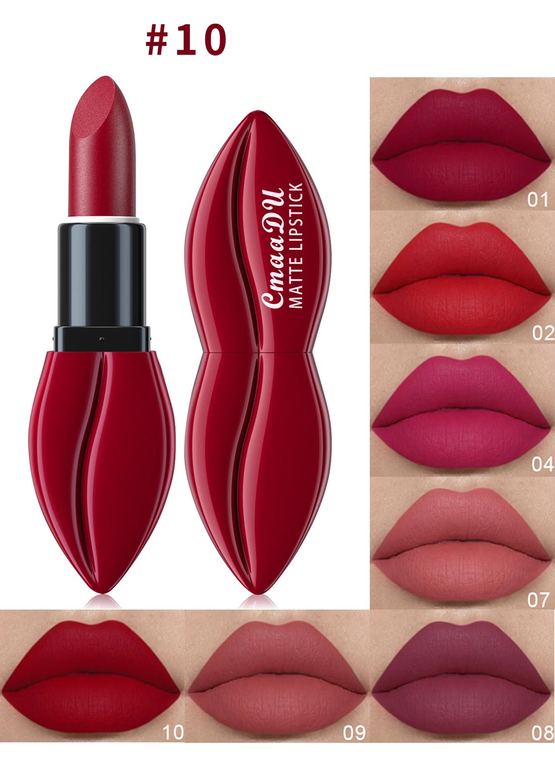 Matte Lipstick for Women, Long Lasting Waterproof Highly Pigmented Moisturizing Velvet Lip Gloss, Not Fade Lightweight Smudge Proof Lip Stain for Girls and Women - Red 10