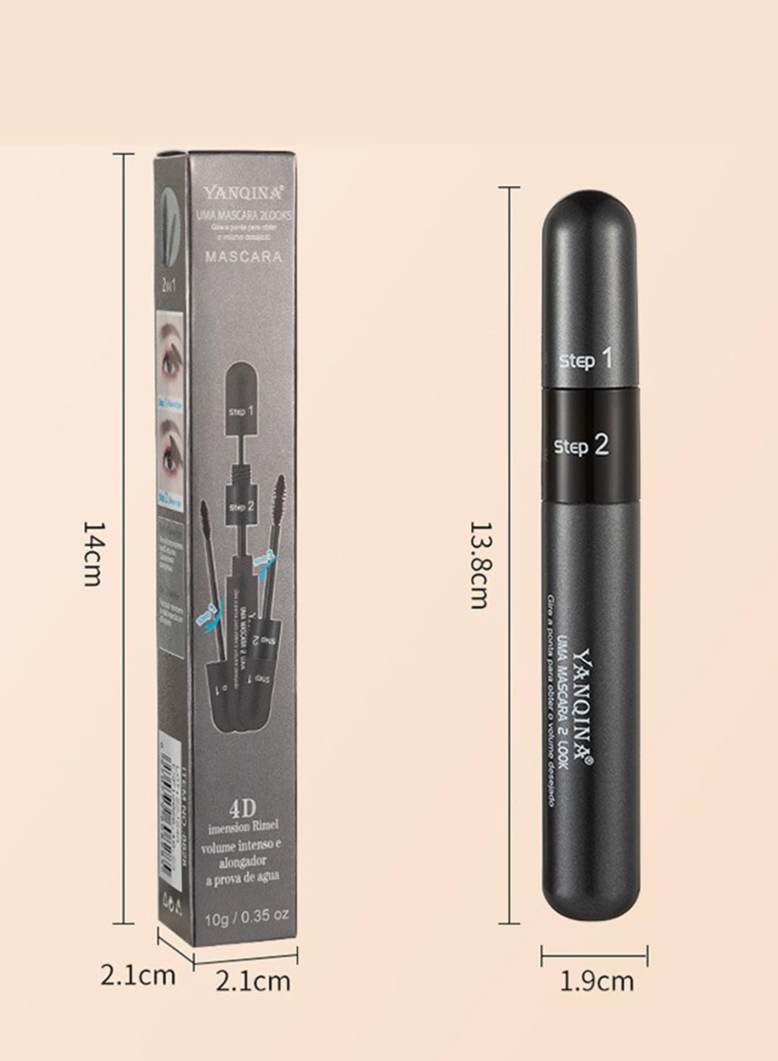 L&Wen 2 in 1 4D Mascara, Volumizing Lengthening Defining Lifting Curling Multiplying Eye Makeup, No Smudging Long Lasting Waterproof Mascara
