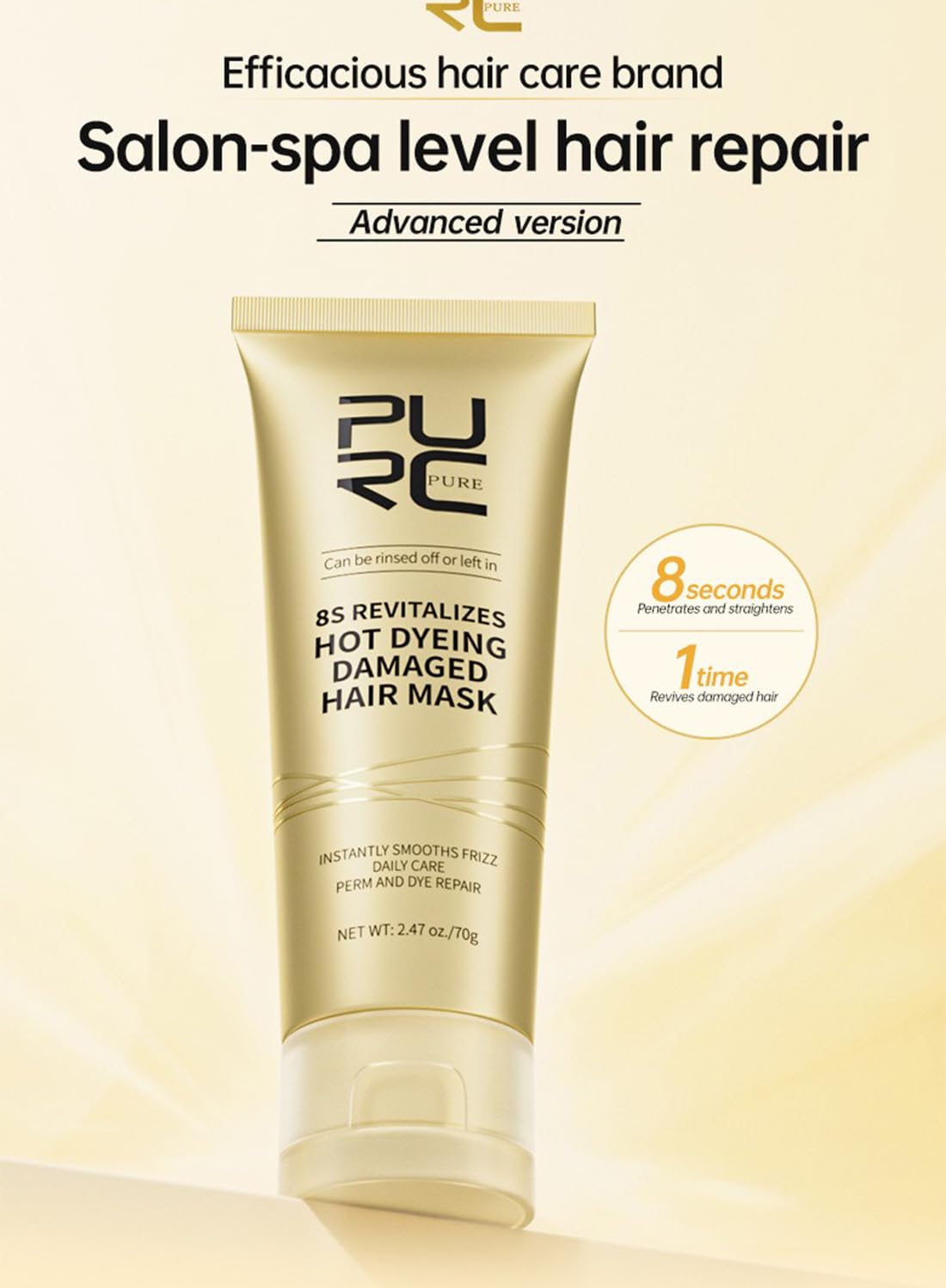 Hair Mask, 8s Revitalizes Hot Dyeing Damaged Hair Mask Deep Conditioner, Hair Daily Care Perm and Dye, Hair Repair Treatment for Damaged Hair, Instantly Smooths Frizz, Restore Hair Strength 70g