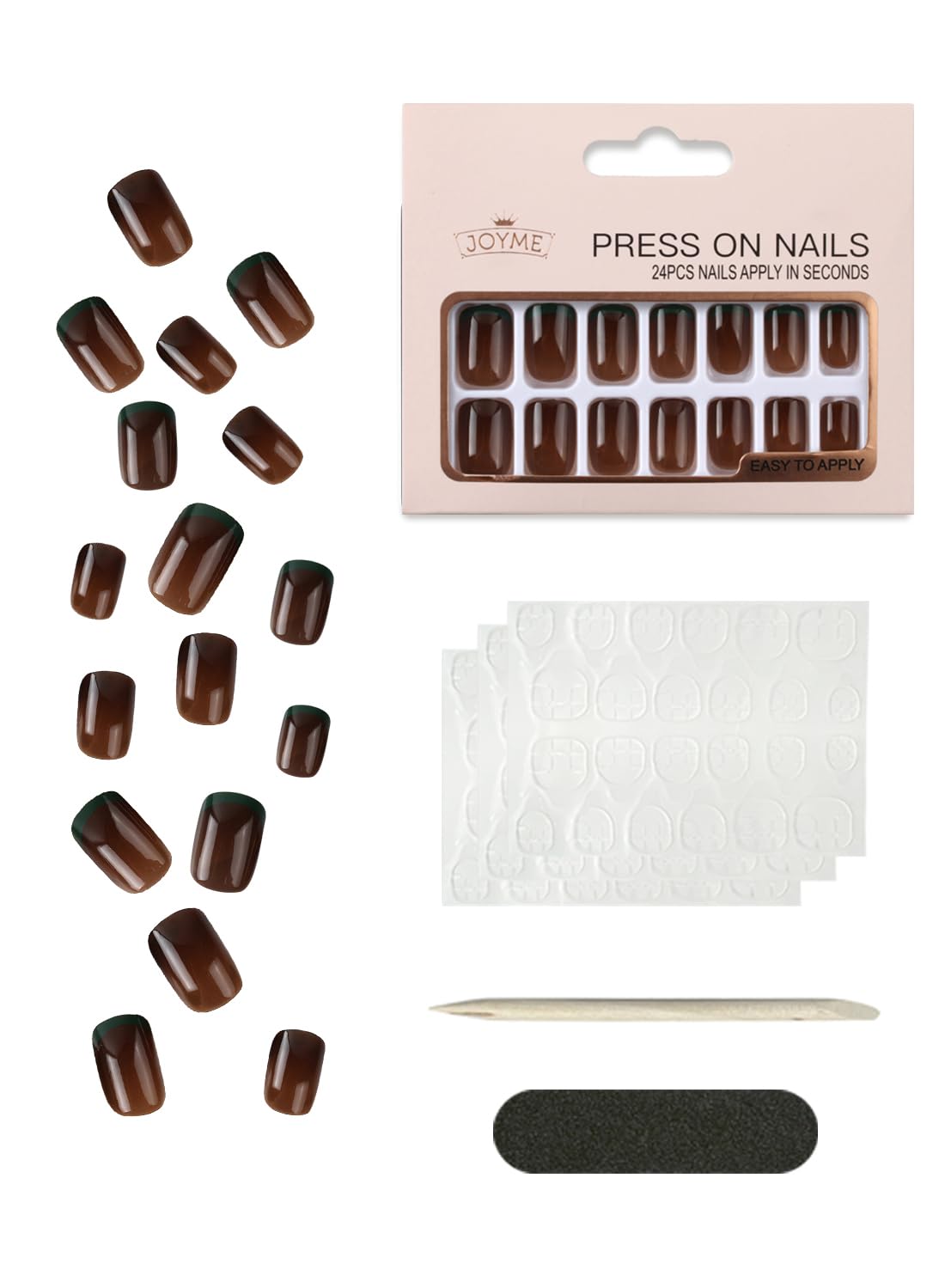 24 Pcs Press On Nails Short, Reusable Natural French Gel Nail Tips Set for Salons and DIY with 72 Pcs Nail Adhesive Glue Tabs & Mini Nail File & Manicure Mini Stick for Women