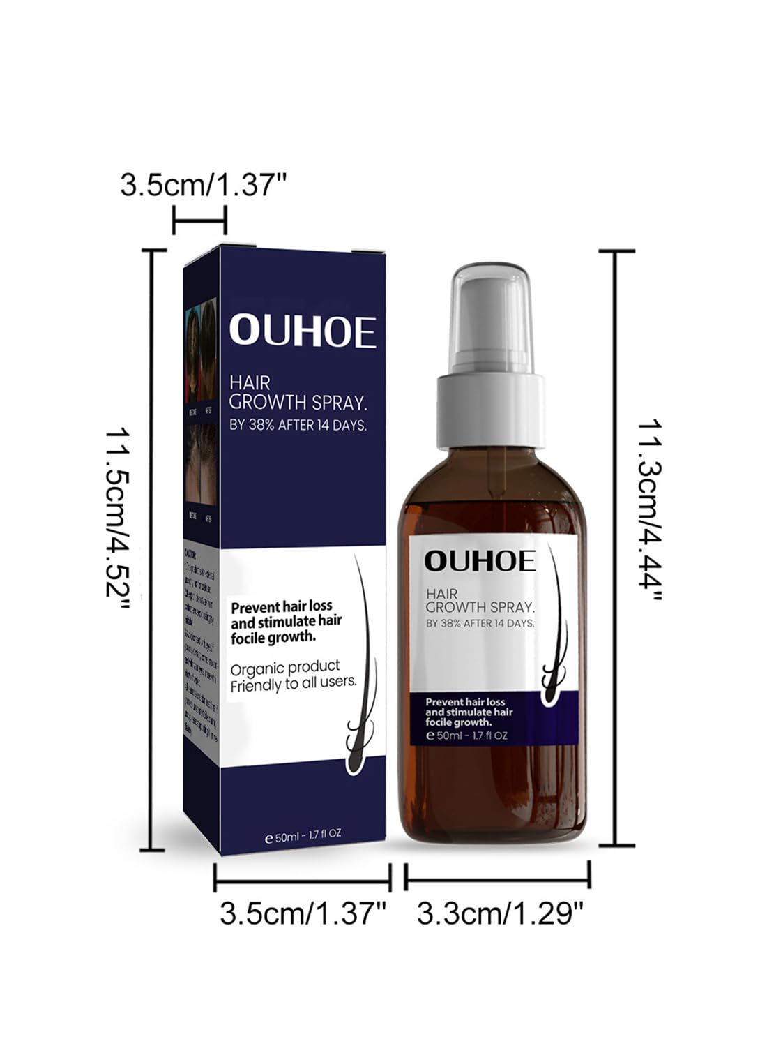2Pcs Hair Growth Spray Set, Organic Hair Growth Serum, Hair Growth Oil, Hair Loss Treatments, Stimulate New Hair Growth, Strengthen Hair Follicles, Encourage Thicker Fuller Hair 50ml/Pcs