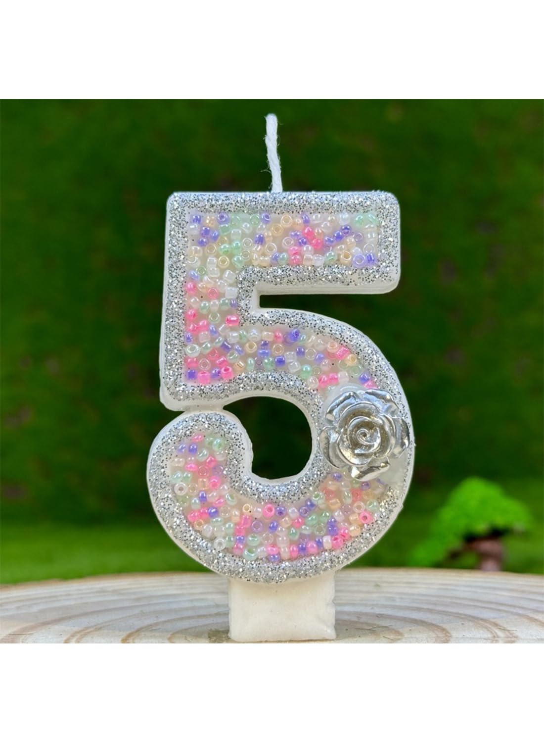 White Number Silver Flower Cake Candle