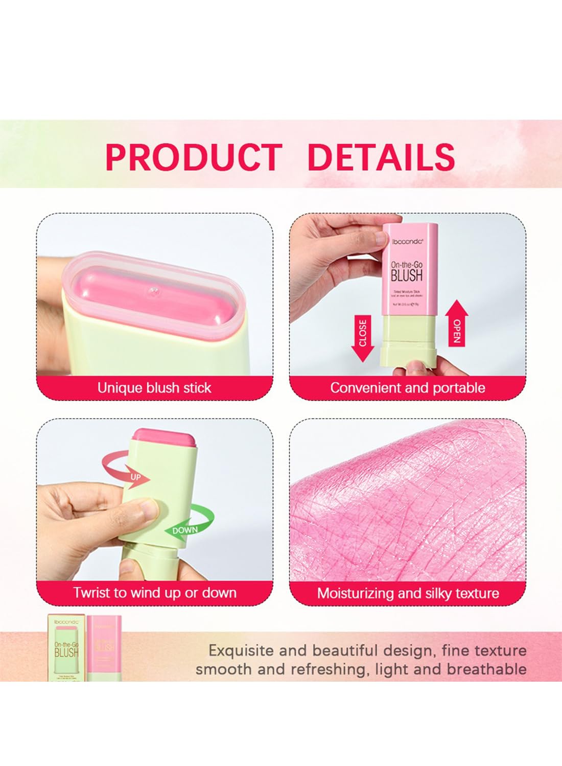 Blush Stick, Multi-Use Lip Tint, High Pigmented Creamy Blush Stick for Eyes Lips and Cheeks 19G