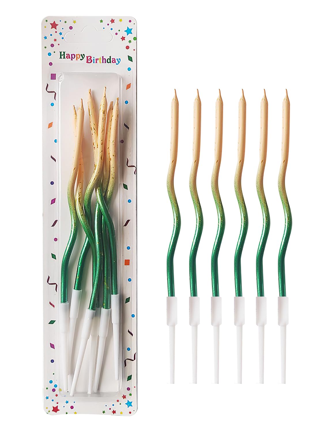 Twisted Birthday Candles, Long Thin Birthday Spiral Candles with Holders-6Pcs