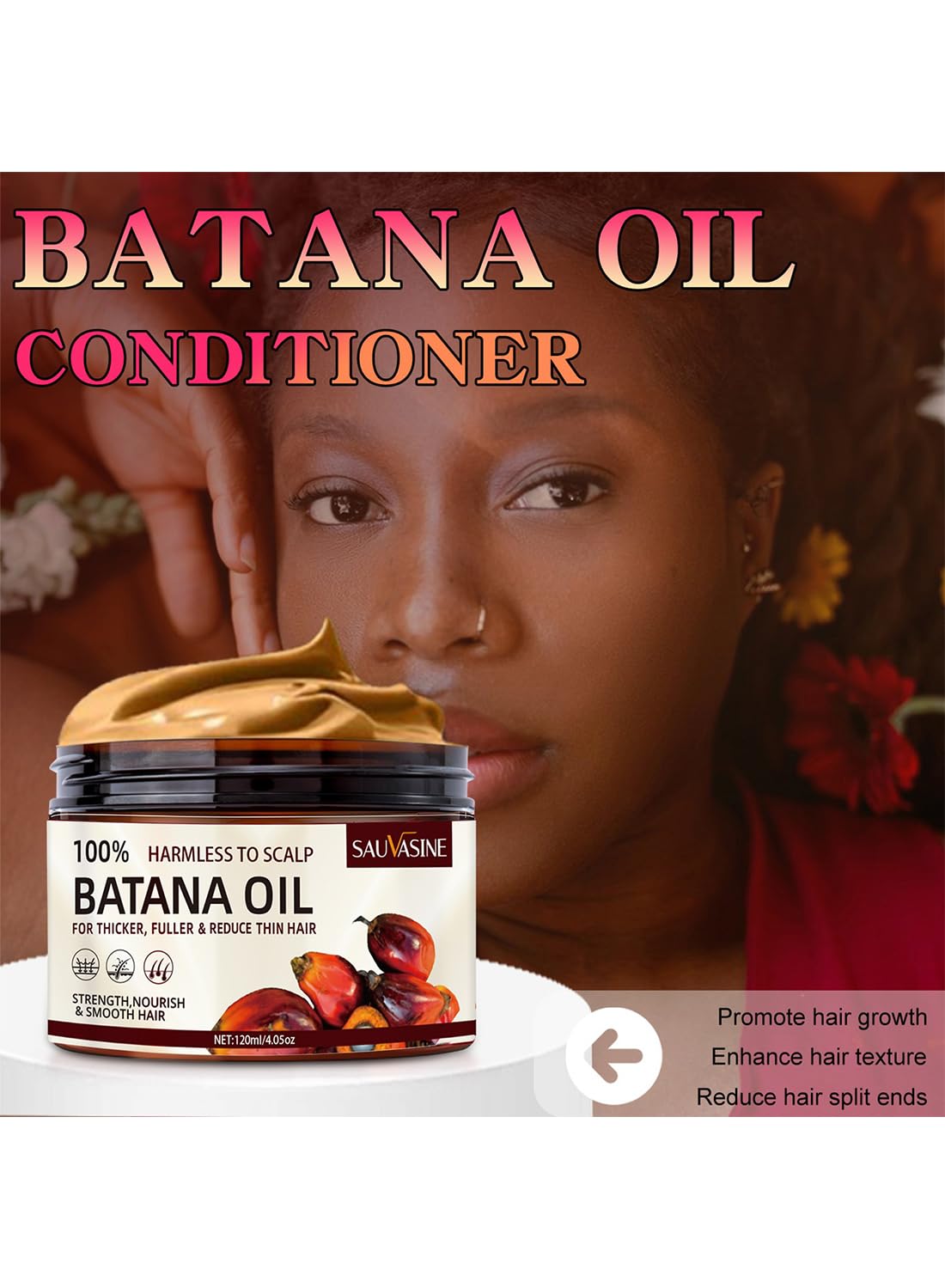 Raw Batana Oil for Hair Growth Conditioner, 100% Natural Batana Oil Nourishes Hair Mask for Thicker, Fuller Hair, Deep Conditioning, Reduces Thin Hair, Eliminates Split Ends 120ml