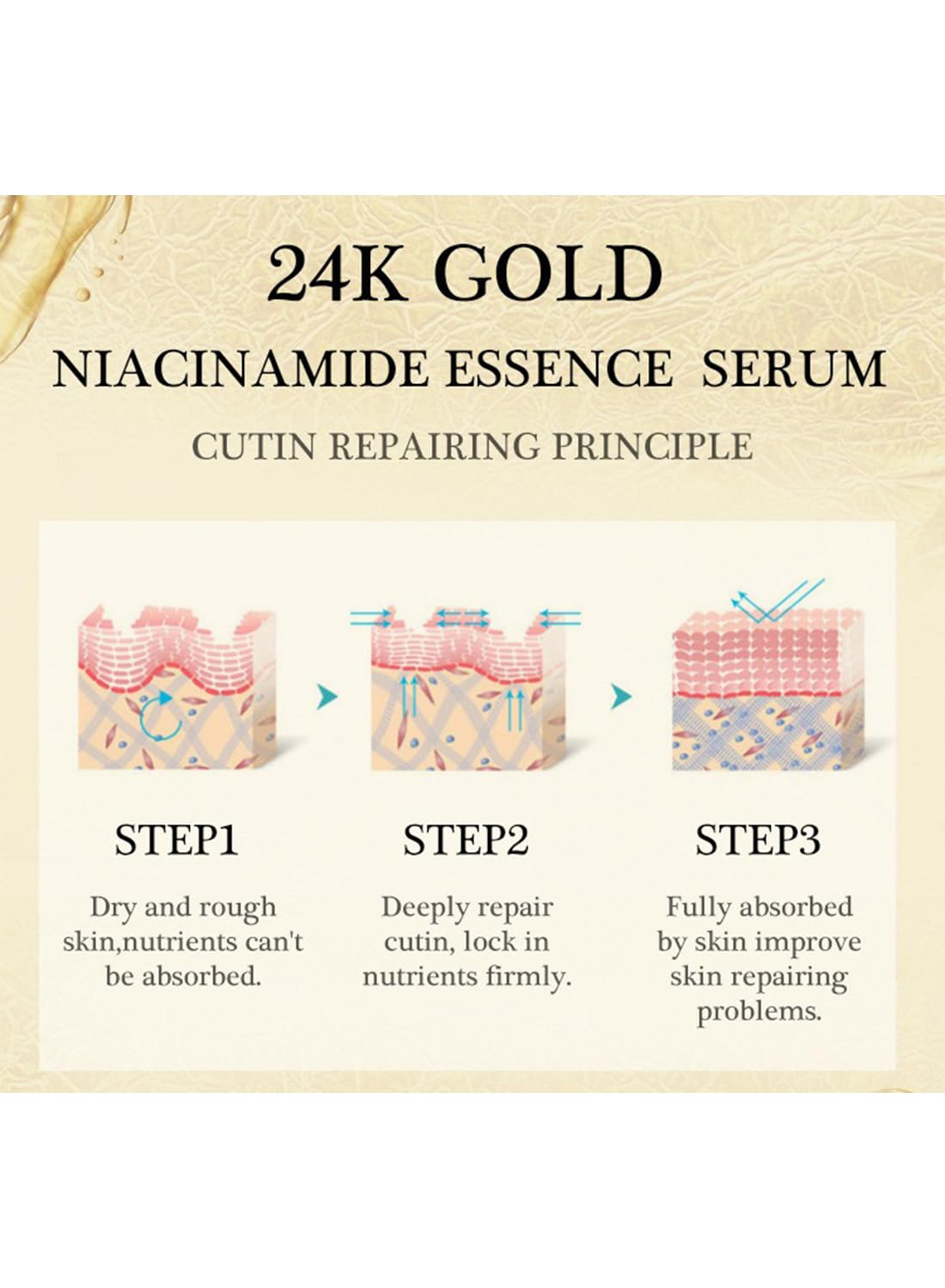 Face Serum, Hydrating Anti-Aging Gold Niacinamide Treatment Essence - 15ml