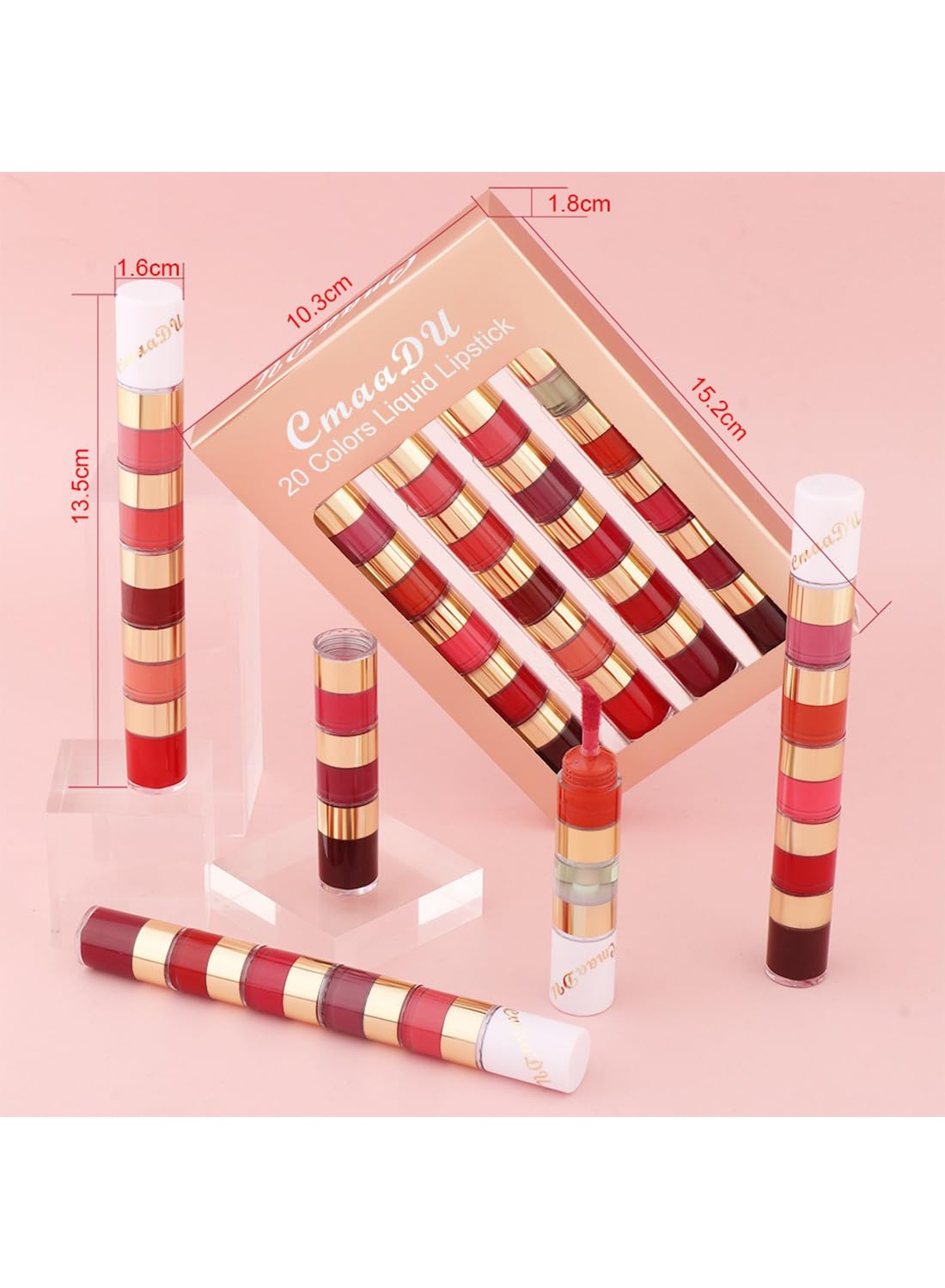 Cmaadu 20 Colors Liquid Lipstick Set, Matte Finish, Long-Lasting, Highly Pigmented, Non-Sticky, Waterproof Lip Gloss Collection for Women, Makeup Gift Set