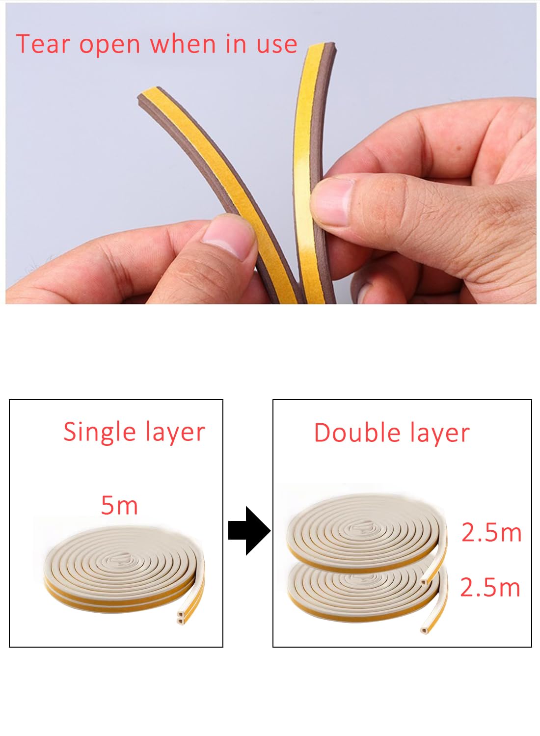 D Shaped Door Draft Stopper, Self Adhesive Soundproof Door Seal Strip 5m Black