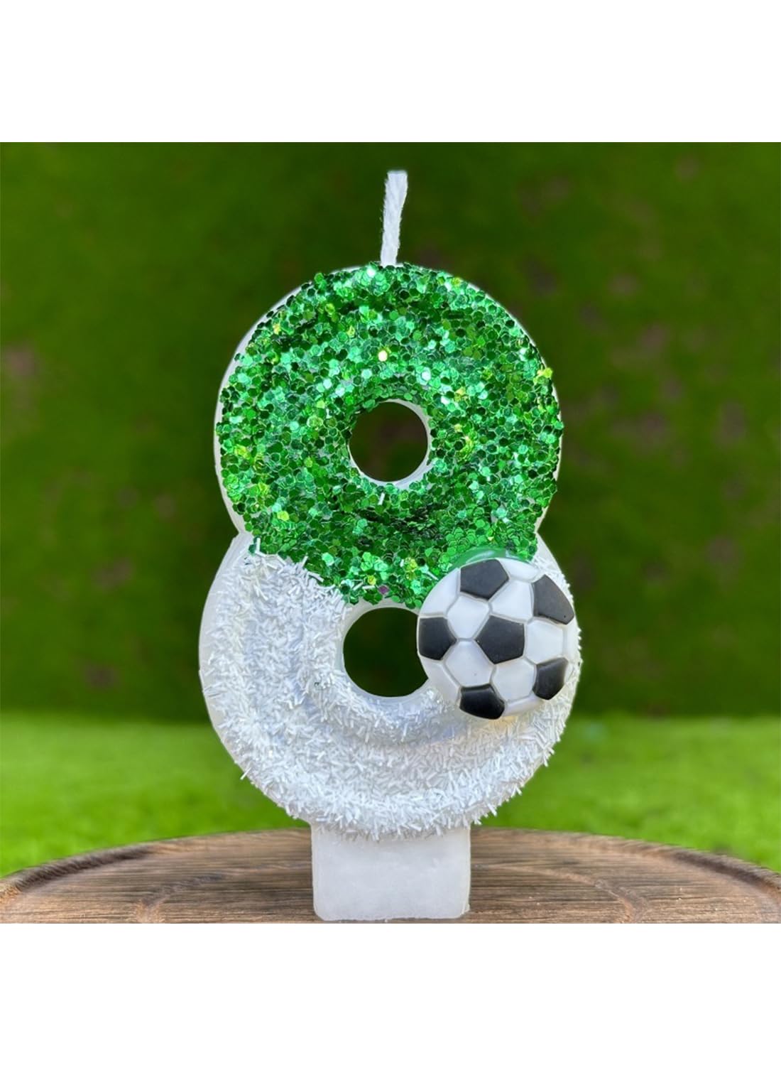 White Green Number Football Cake Candle