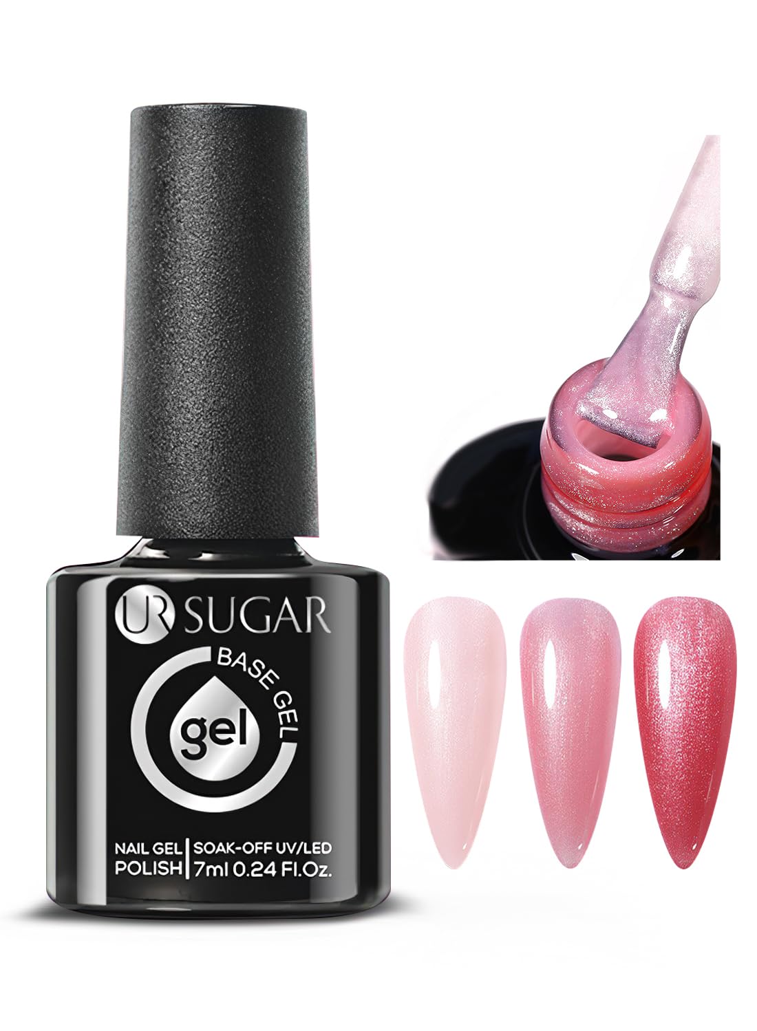 Rubber Base Gel Nail Polish, Temperature Changing Ombre Glitter Nail Gel Polish, Soak Off UV/LED, Builder Base Nail Gel, Base Coat For Nail Strengthening 7ML