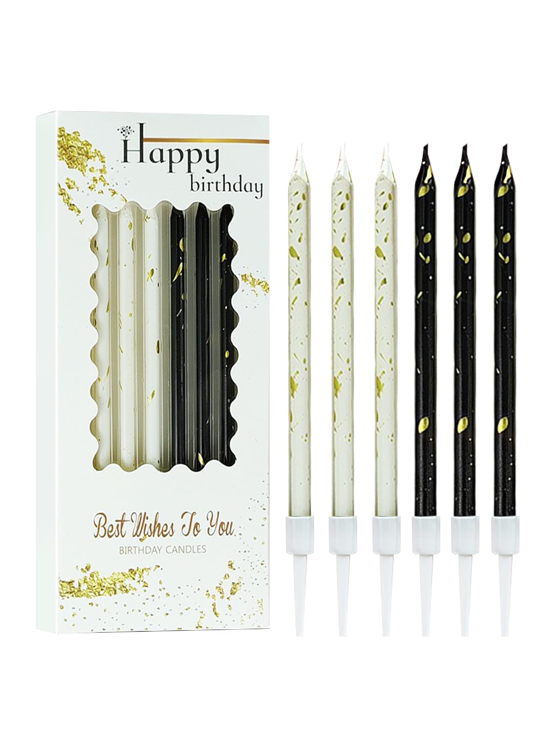 Twisted Birthday Candles, Long Thin Birthday Spiral Candles with Holders-6Pcs