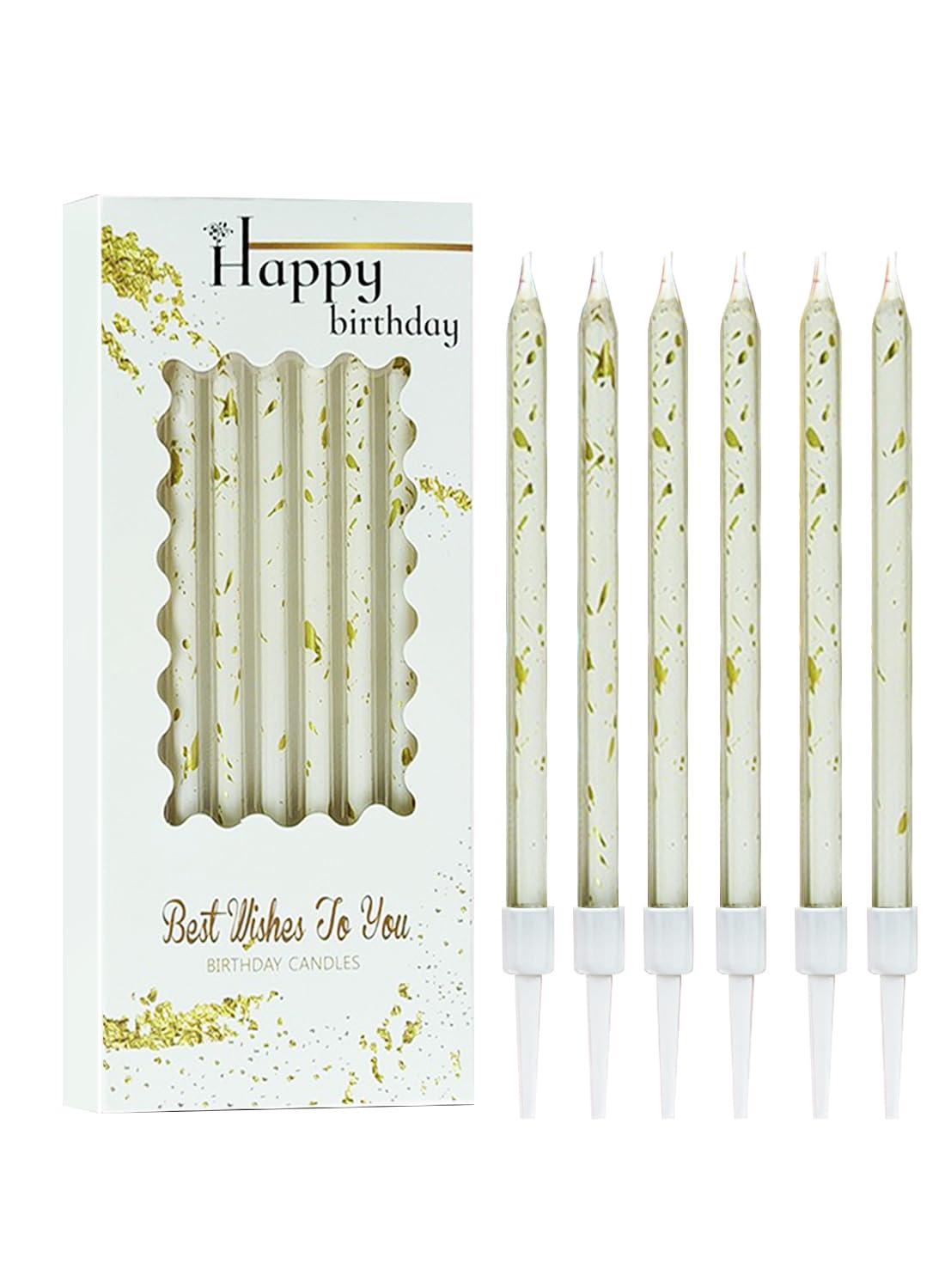 Twisted Birthday Candles, Long Thin Birthday Spiral Candles with Holders-6Pcs