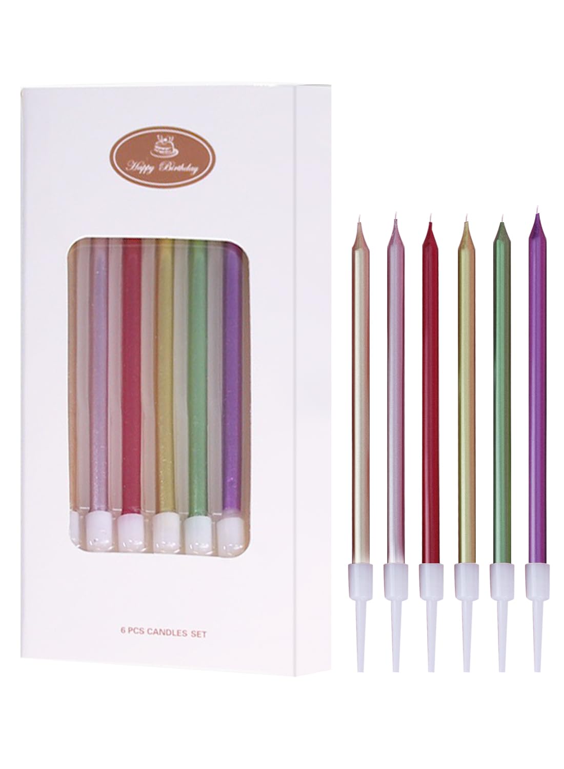 Long Thin Metallic Birthday Candles-6Pcs