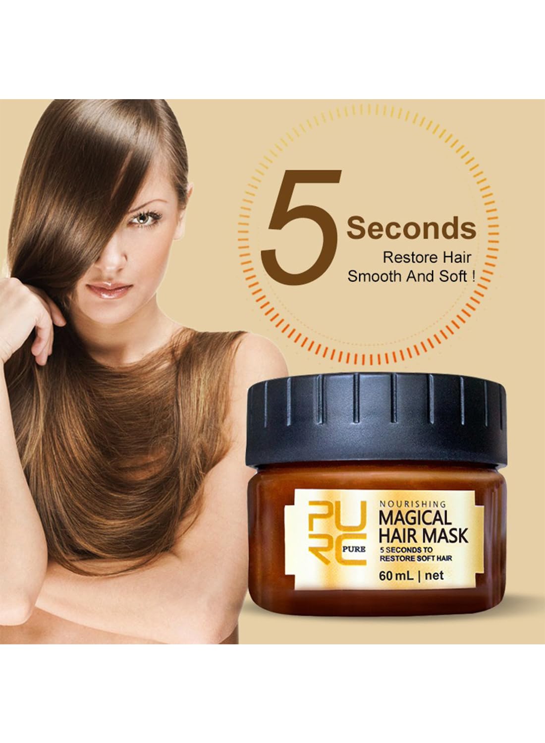 Deep Conditioning Hair Mask, Hair Mask Deep Conditioner, Hair Daily Care Perm and Dye, Hair Repair Treatment for Damaged Hair, 5s to Restore Soft Hair, Repair Cracks and Dry 60ML
