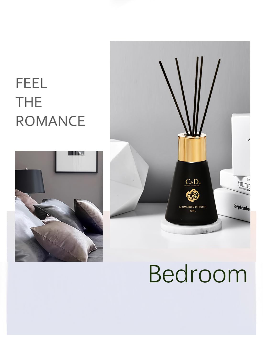 Reed Diffuser, Natural Classic Long Lasting Room Air Fresh Essential Oil Diffuser, Scented Gift Set, Scented Diffuser for Bathroom Bedroom Home Décor, Stress Relief 30ml