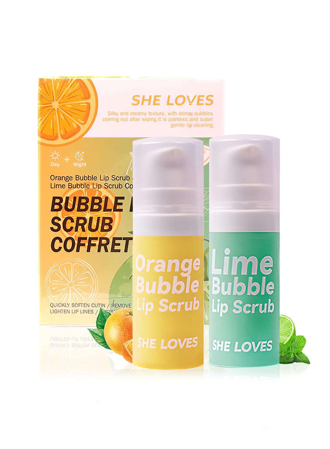 2Pcs Bubble Lip Scrub Set, Soft Mild Exfoliating Lip Makeup Gift Set, Deep Nourishing Lip Moisturizer, Fades Lines, Increases Lip Elasticity, Plumps Lips Yellow/Green