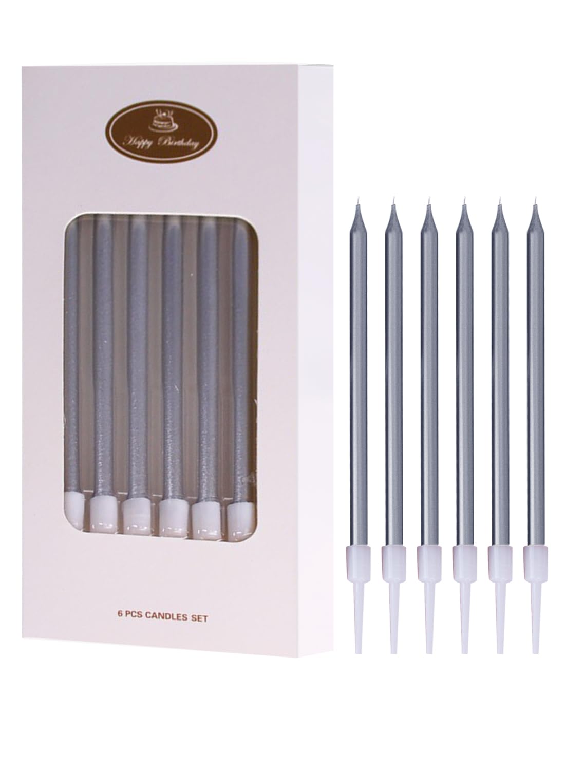 Long Thin Metallic Birthday Candles-6Pcs