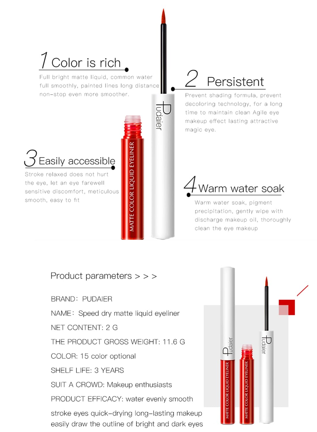 Liquid Eyeliner, Quick Drying Waterproof Sweatproof Eyeliner Makeup, High Pigment Shades Eye Makeup Wear for Women