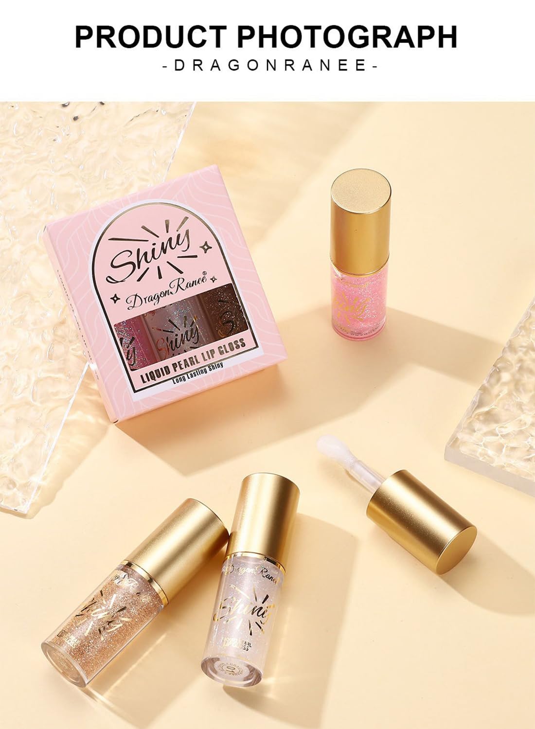 3Pcs Glossy Lip Glow, Moisturizing Shiny Liquid Lipstick Set with Large Brush
